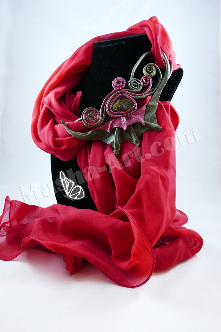 Sculpted leather violet orchid brooch