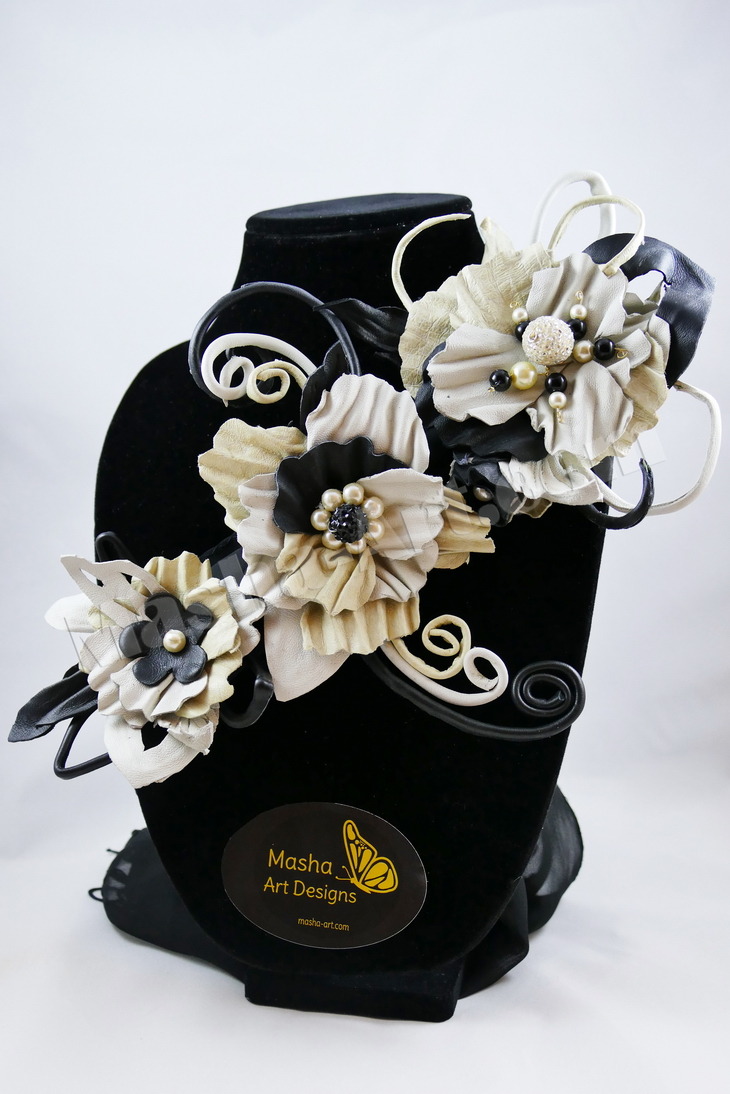 Metallic silver gilded leather fern hair piece